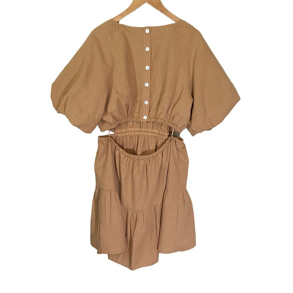 Madewell Seersucker Puff Sleeve Cutout western Mini Girly Preppy Dress Size XL - Picture 3 of 10